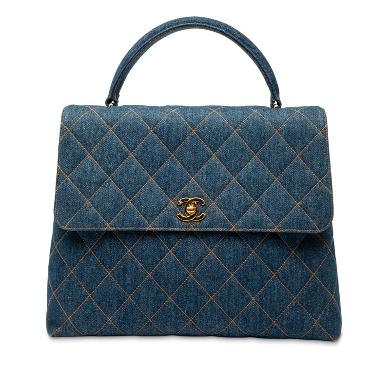 シャネル マトラッセ ココマーク トップハンドル ハンドバッグ インディゴ ブルー デニム レディース CHANEL 【中古】