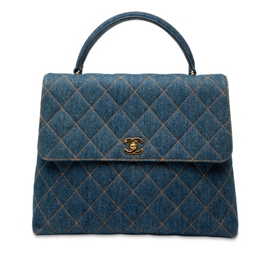 シャネル マトラッセ ココマーク トップハンドル ハンドバッグ インディゴ ブルー デニム レディース CHANEL 【中古】
