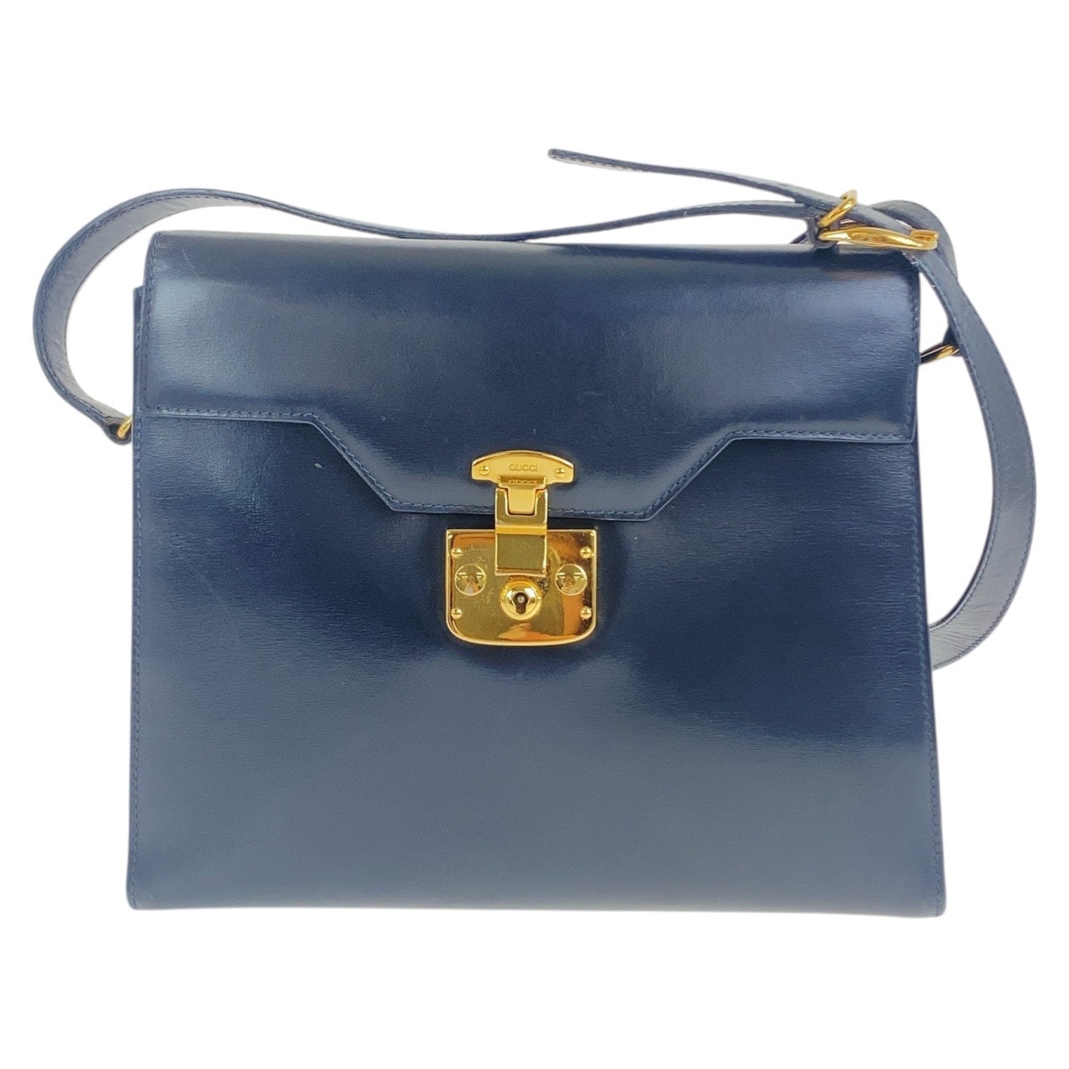 美品 GUCCI グッチ ヴィンテージ オールドグッチ レディロック ネイビー ゴールド金具 レザー ショルダーバッグ 502637 【中古】