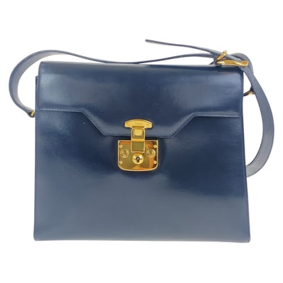 美品 GUCCI グッチ ヴィンテージ オールドグッチ レディロック ネイビー ゴールド金具 レザー ショルダーバッグ 502637 【中古】