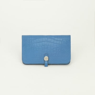 エルメス HERMES ドゴンGM ドゴン GM 財布 長財布 ロングウォレット アリゲーターマット ブルーイズミール Bleu Izmir ブルー Blue 青 シルバー金具 小銭入れ ポーチ