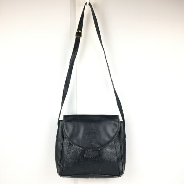 90s/Vintage★BURBERRYS/バーバリー★レザー ショルダーバッグ ダークネイビー/紺 内側チェック柄 訳特価 LEATHER BAG  管NO.YB5-74