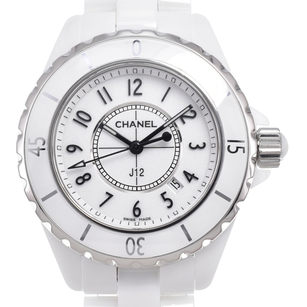 シャネル CHANEL H0968 J12 デイト ホワイトセラミック ホワイト クォーツ レディース 美品 腕時計 J#150437