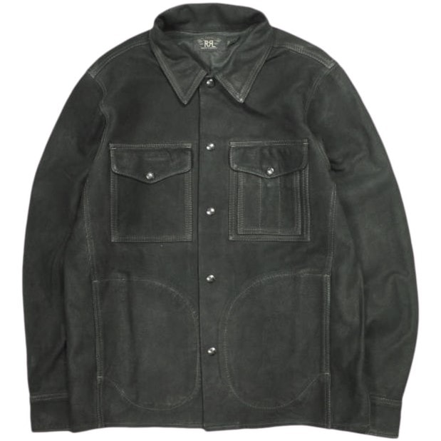 RRL ダブルアールエル 25AW Roughout Suede Work Shirt ラフアウトスエード ワークシャツ MNRRWOV16820377 XS BLACK 革ジャン Double RL レザー ジャケット 定価346,500円 アウター
