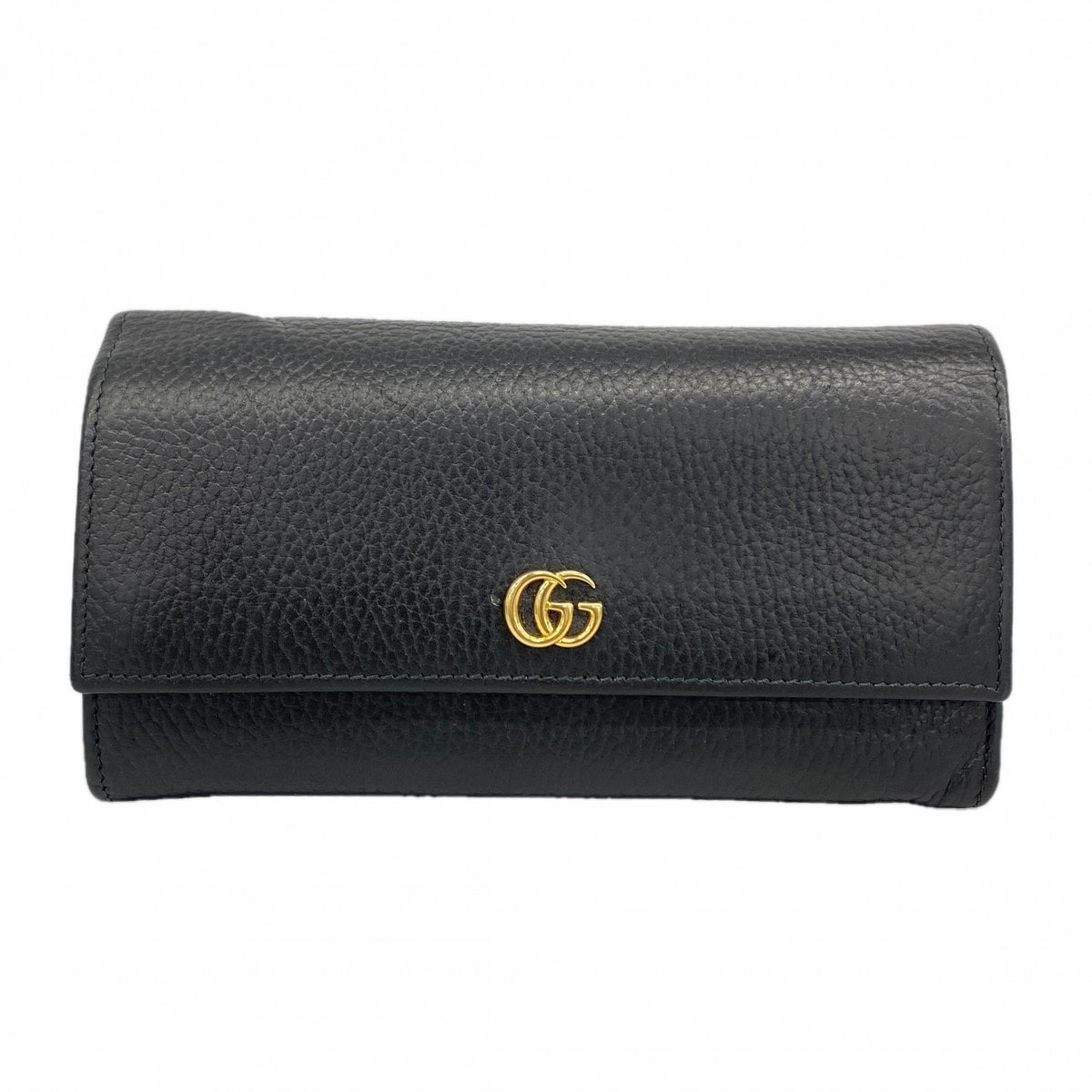★SALE【6cc3232-k】グッチ 長財布 GGマーモント 456116 レザー ブラック ゴールド金具【中古】レディース