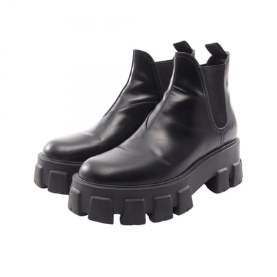 プラダ PRADA モノリス ブラッシュド ブーツ 靴 レザー レディース ブラック系 【中古】