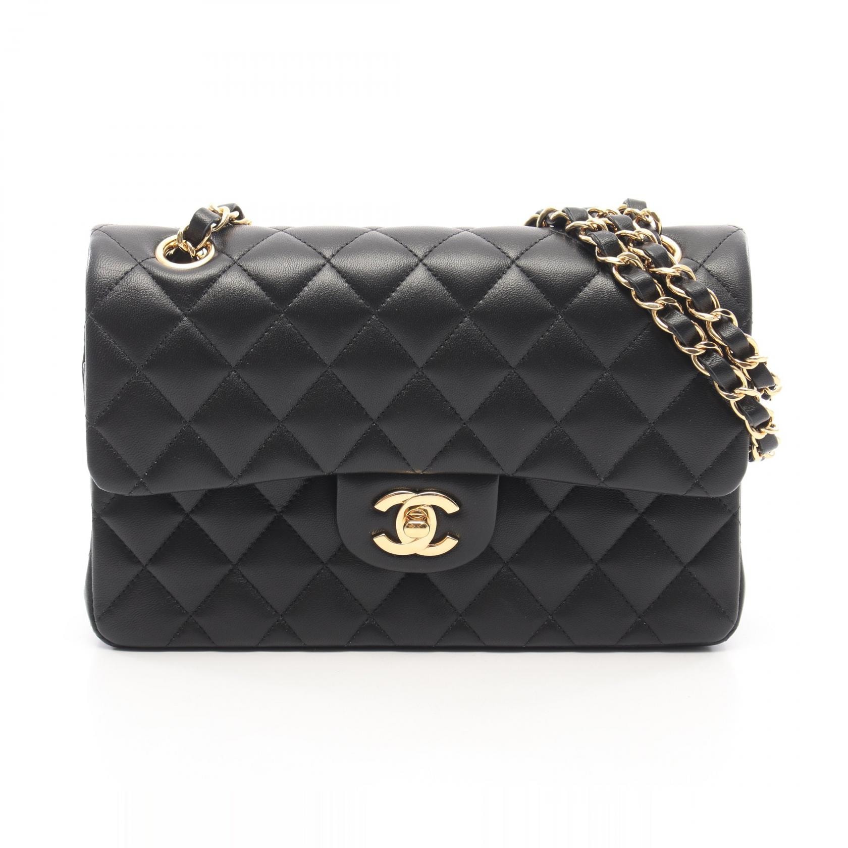 シャネル CHANEL マトラッセ Wフラップ ショルダーバッグ バッグ ラムスキン(羊革) レディース ブラック系 A01113 【中古】