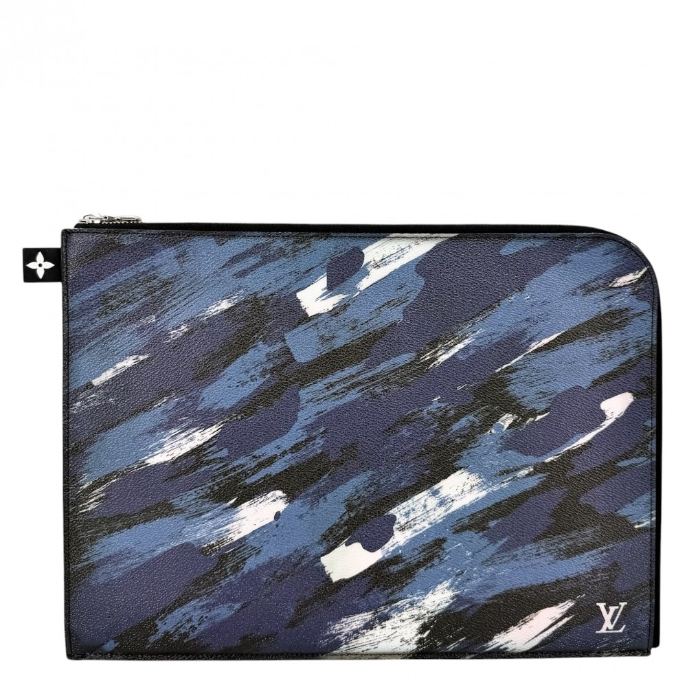 LOUIS VUITTON ルイヴィトン クラッチバッグ カモフラージュ ポシェットジュールGM セカンドバッグ ドキュメントケース M61751  カモフラージュキャンバス   ネイビー 紺 ブラック 黒 シルバー金具 メンズ【中古品】
