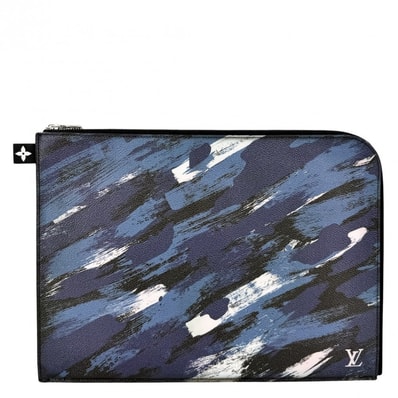 LOUIS VUITTON ルイヴィトン クラッチバッグ カモフラージュ ポシェットジュールGM セカンドバッグ ドキュメントケース M61751 カモフラージュキャンバス ネイビー 紺 ブラック 黒 シルバー金具 メンズ【中古品】