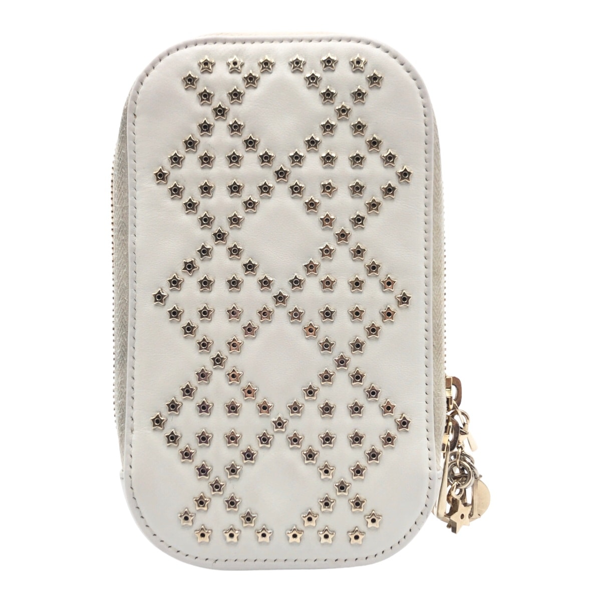 Dior ディオール レディディオール ホワイト ゴールド金具 レザー ショルダーバッグ フォンポーチ フォンケース 504529 【中古】