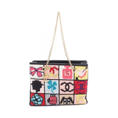 シャネル CHANEL アイコン ショルダーバッグ バッグ レザー ファブリック レディース ブラック系 / マルチカラー 【中古】