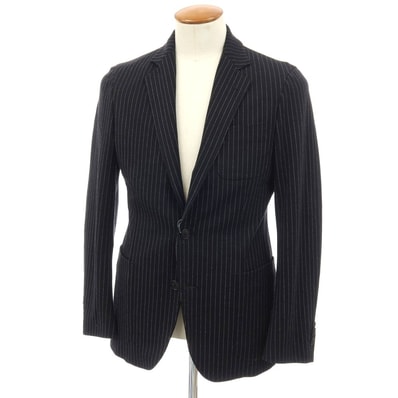 【中古】ジョルジオアルマーニ GIORGIO ARMANI UPTON レーヨンナイロンポリエステル ジャージー ストライプ 2B カジュアルジャケット ブラックxホワイト【サイズ48】【メンズ】