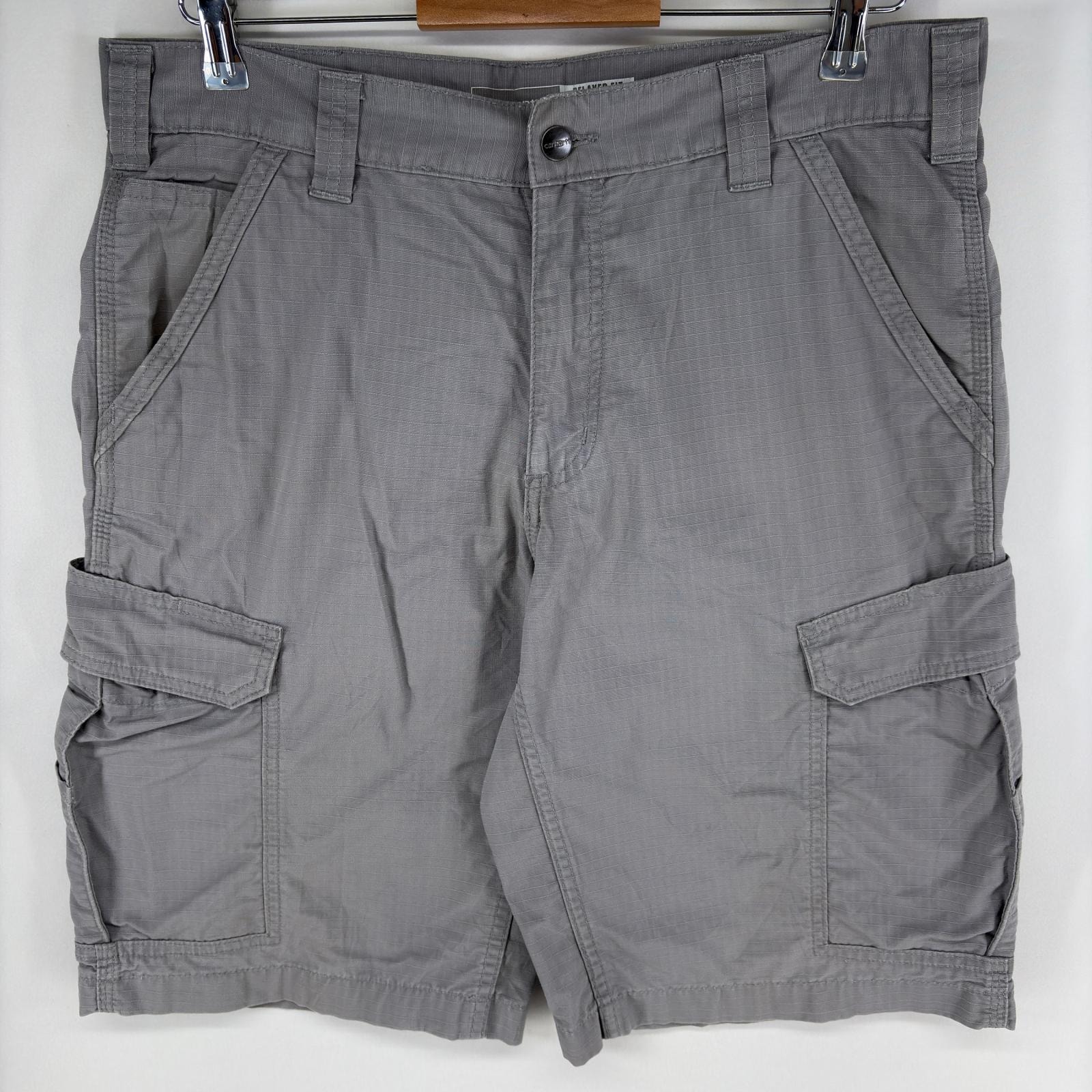 古着 カーハート Carhartt パンツ ペインター ハーフ ショート ワンポイントロゴ ジッパーフライ リップストップ w34  グレー系 メンズ