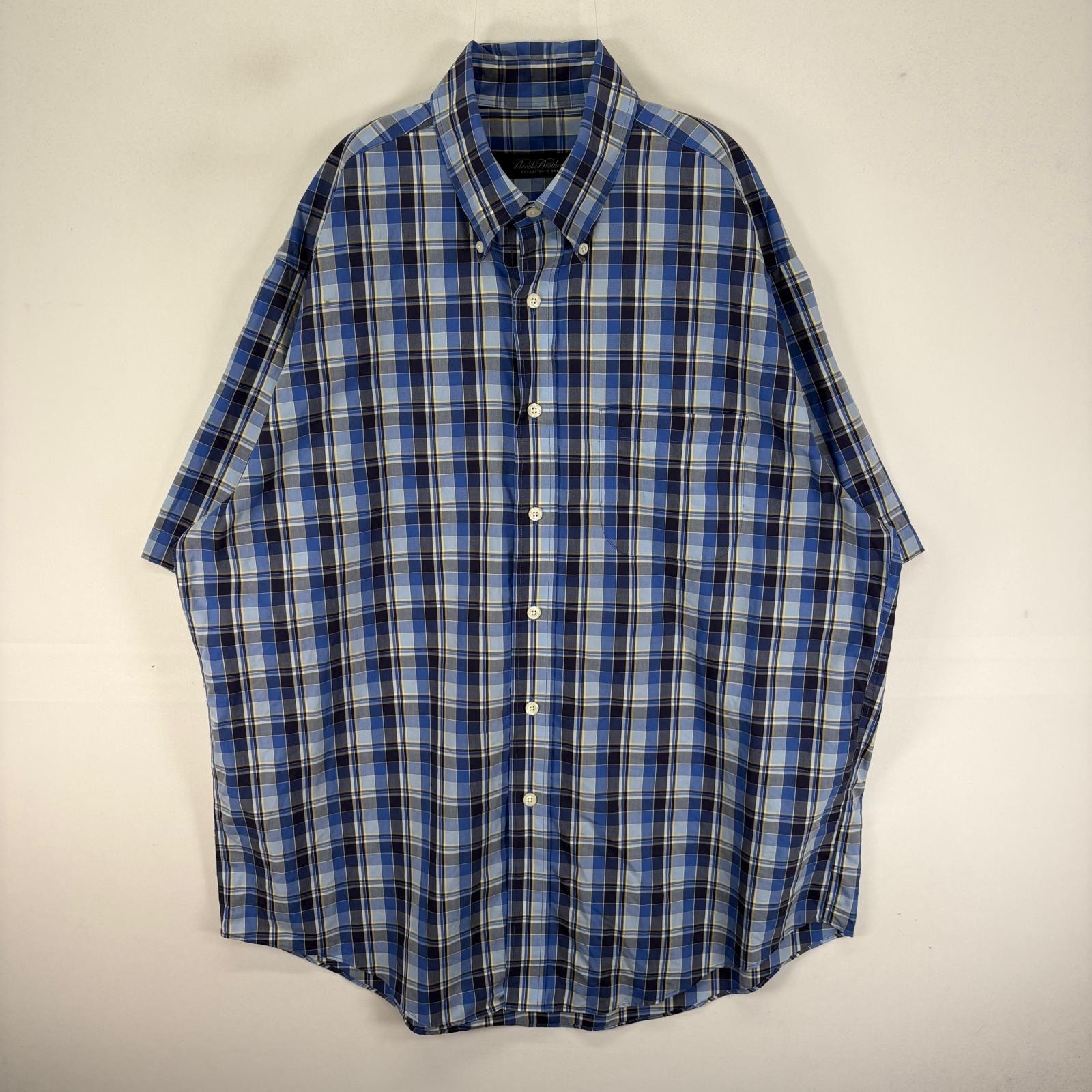 古着 ブルックスブラザーズ Brooks Brothers 半袖シャツ ボタンダウン 胸ポケット L  ブルー系 チェック メンズ
