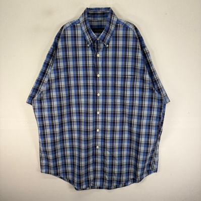 古着 ブルックスブラザーズ Brooks Brothers 半袖シャツ ボタンダウン 胸ポケット L ブルー系 チェック メンズ