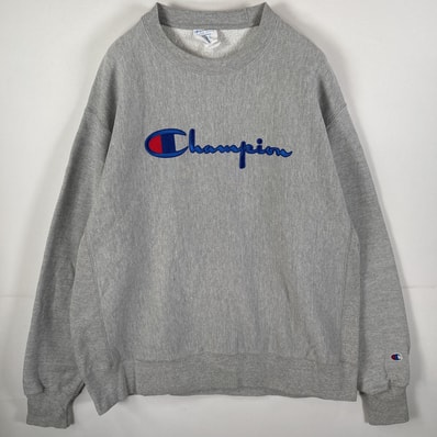 古着 チャンピオン Champion スウェット リバースウィーブ 刺繍ロゴ クルーネック 厚手 ビッグサイズ X-LARGE (JPN 3XL) グレー メンズ