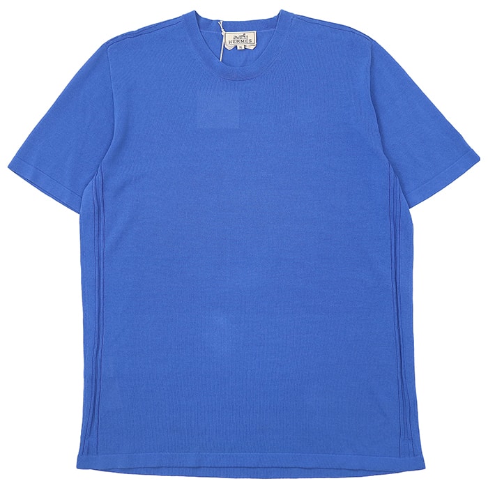 【SALE】HERMES エルメス サマーニットTシャツ サイズ XL メンズ Hロゴ レリーフ プルオーバー クルーネック ショートスリーブ 半袖 コットン100% トップス ブルー 青 イタリア製
