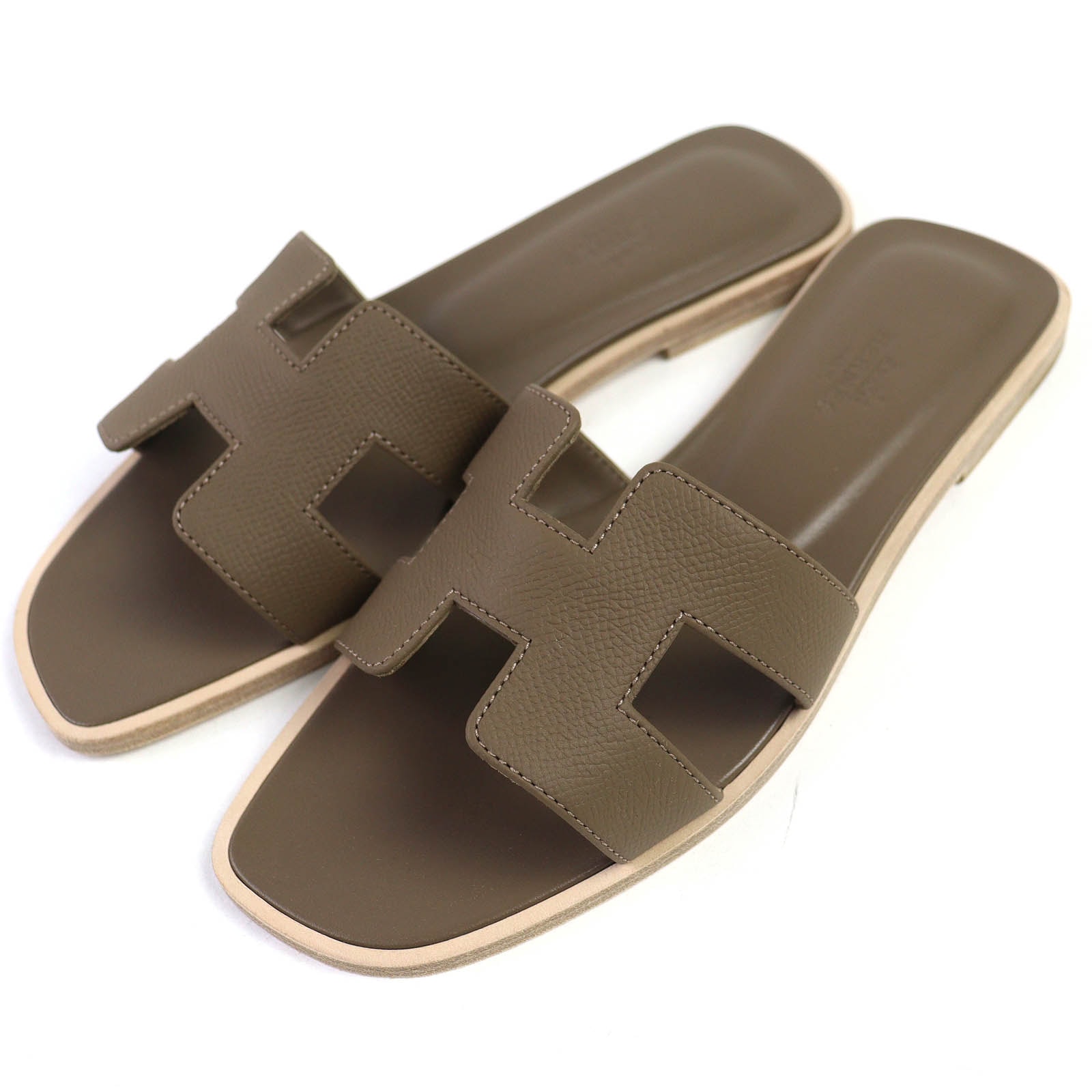 未使用品 エルメス ミュール オラン サンダル Hロゴ レザー エトゥープ 37