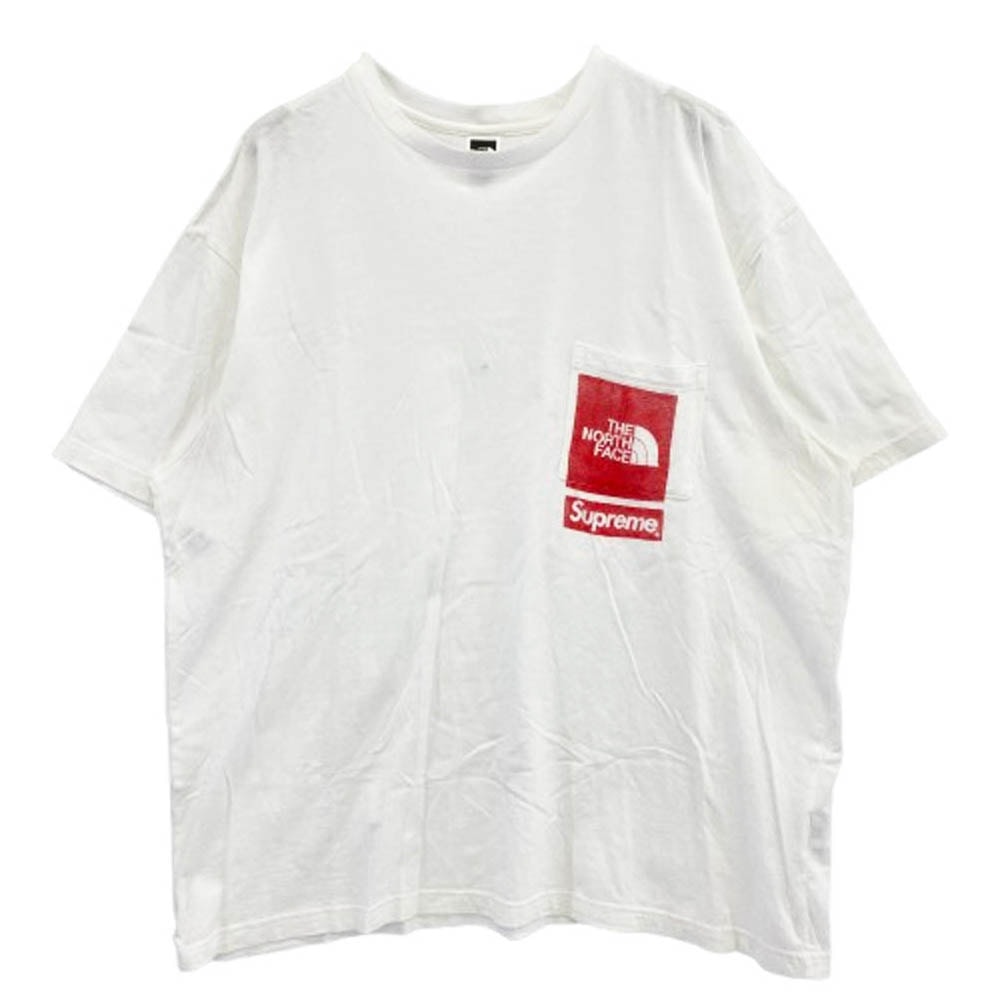 Supreme シュプリーム Tシャツ 23SS × THE NORTH FACE Printed Pocket Tee ノースフェイス プリント ポケット半袖 Tシャツ カットソー ホワイト系 XL【中古】