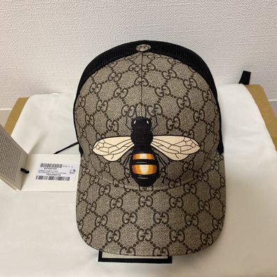 GUCCI Bee Print GG Supreme Baseball Cap "Beige/Ebony"