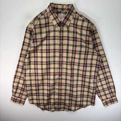 古着 ブルックスブラザーズ Brooks Brothers 長袖シャツ ボタンダウン 胸ポケット L ベージュ系 チェック メンズ