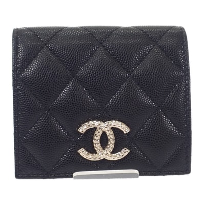 シャネル CHANEL マトラッセ コンパクトウォレット AP4248B1821294305 二つ折り財布 キャビアスキン ブラック ゴールド金具 レディース【中古】【Aランク】