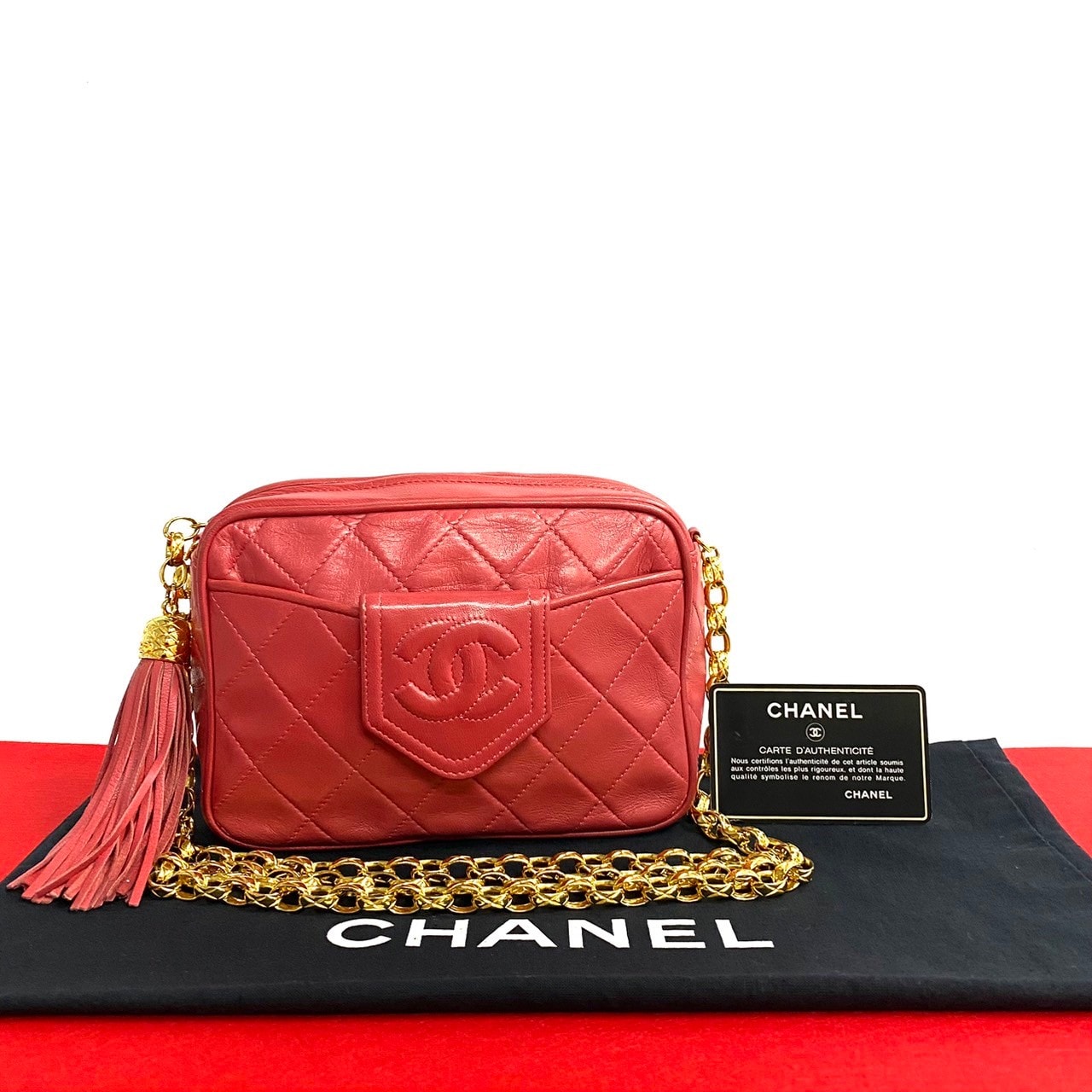 CHANEL シャネル マトラッセ ココマーク タッセル ラムスキン ショルダーバッグ ピンク
 b61-3
