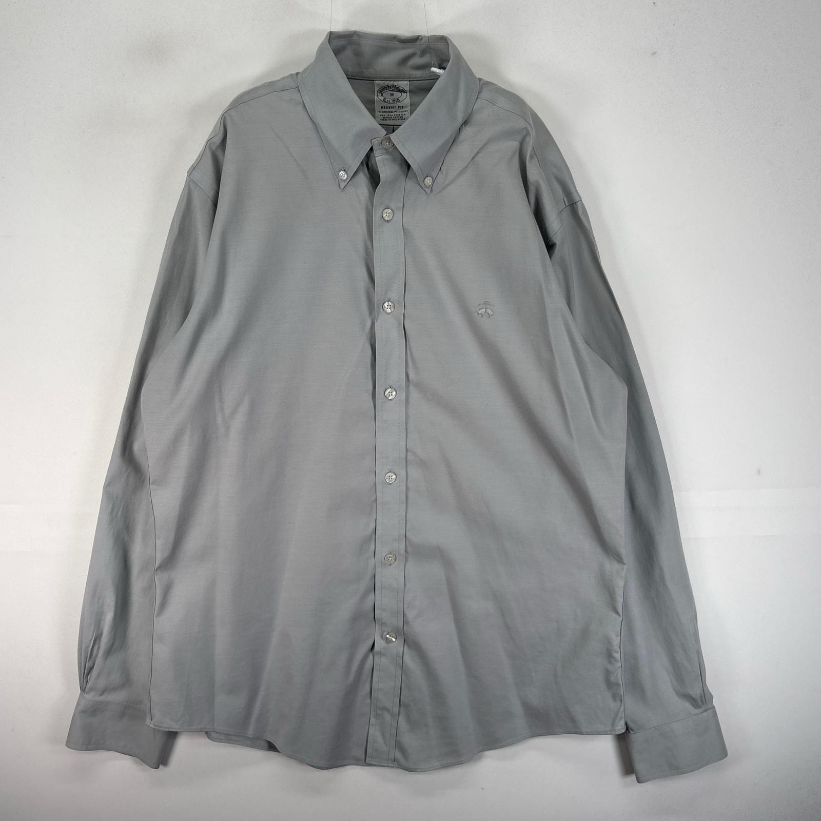 古着 ブルックスブラザーズ Brooks Brothers 長袖シャツ ボタンダウン ワンポイント M  グレー系 無地 メンズ