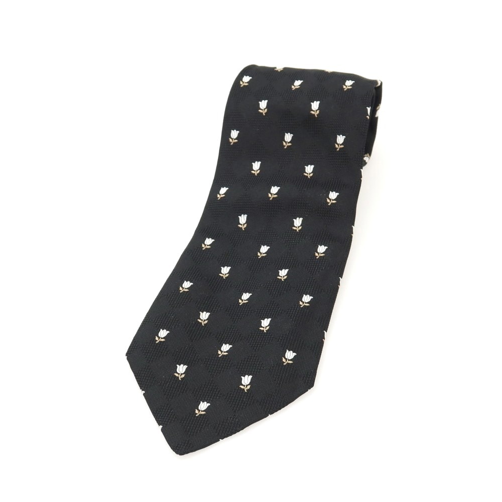 【中古】ドルチェアンドガッバーナ DOLCE&GABBANA シルク チューリップ 小紋柄ネクタイ ブラックxホワイト【メンズ】