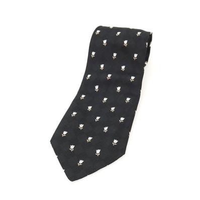 【中古】ドルチェアンドガッバーナ DOLCE&GABBANA シルク チューリップ 小紋柄ネクタイ ブラックxホワイト【メンズ】