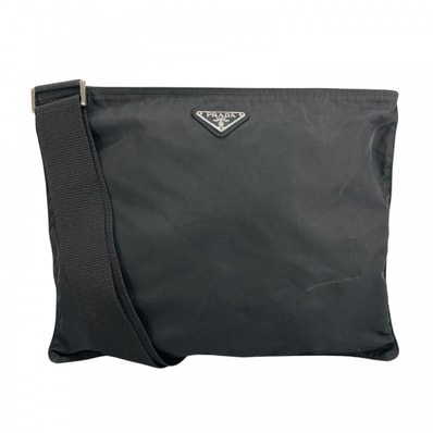 PRADA プラダ ショルダーバッグ ナイロン ブラック 黒 シルバー金具 レディース【中古品】