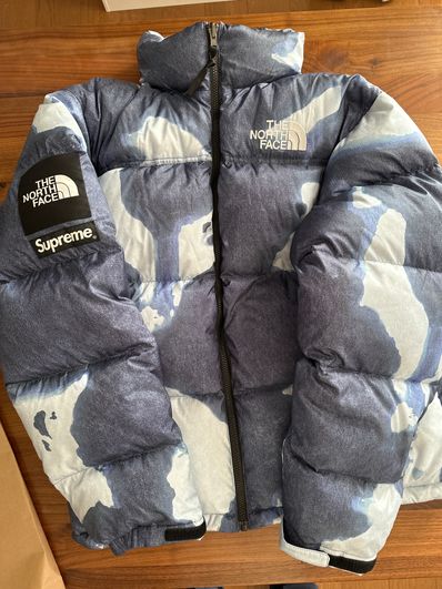 Supreme x The North Face Bleached Denim Print Nuptse Jacket "Indigo"