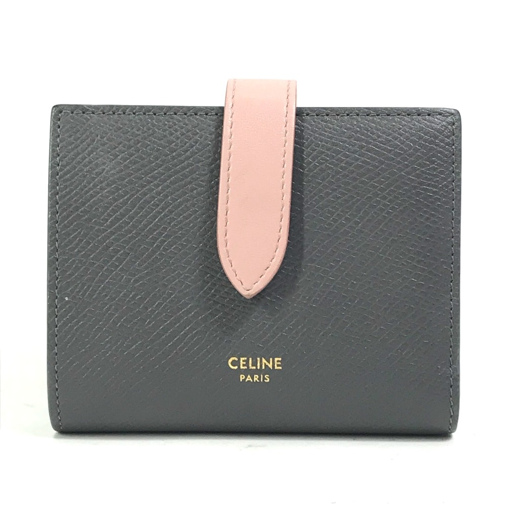 セリーヌ CELINE スモール ストラップ ウォレット 10H263BRU.10GV バイカラー コンパクト 3つ折り財布 レザー グレー×ピンク