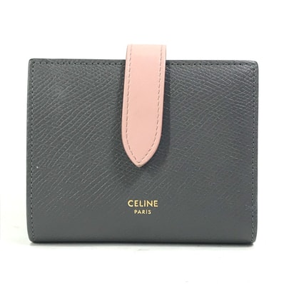 セリーヌ CELINE スモール ストラップ ウォレット 10H263BRU.10GV バイカラー コンパクト 3つ折り財布 レザー グレー×ピンク