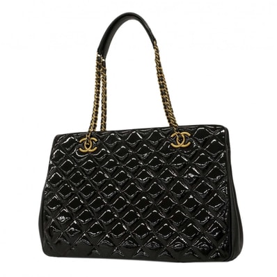 【6dc3775-k】シャネル チェーントート マトラッセ チェーンショルダー パテントレザー ブラック ゴールド金具【中古】レディース