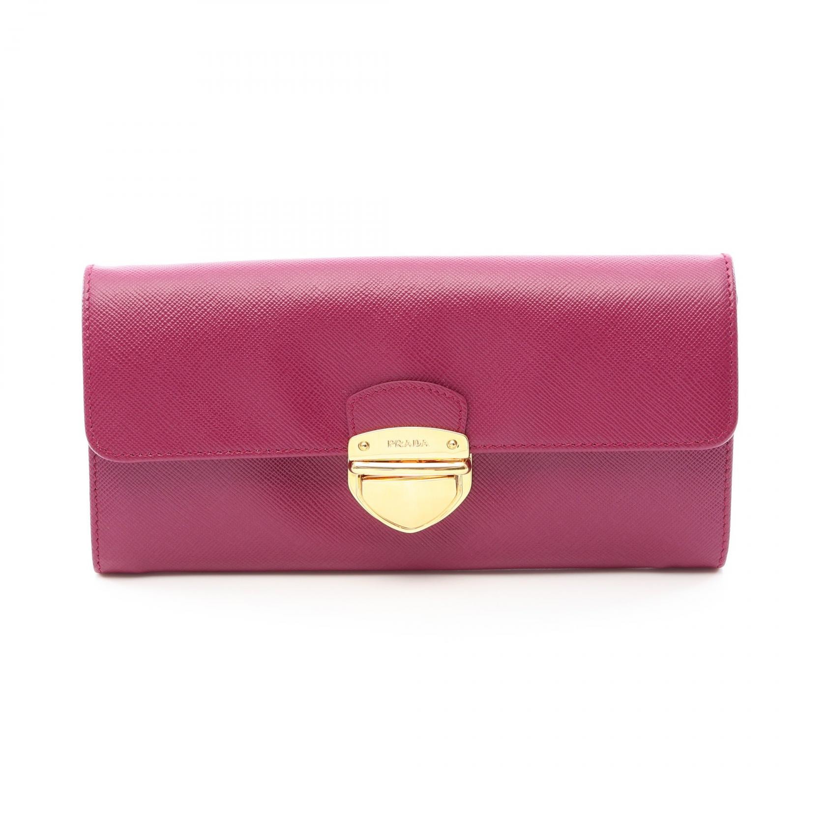 プラダ PRADA SAFFIANO TUC 二つ折り長財布 財布 サフィアーノレザー レディース パープル系 1M1037 【中古】