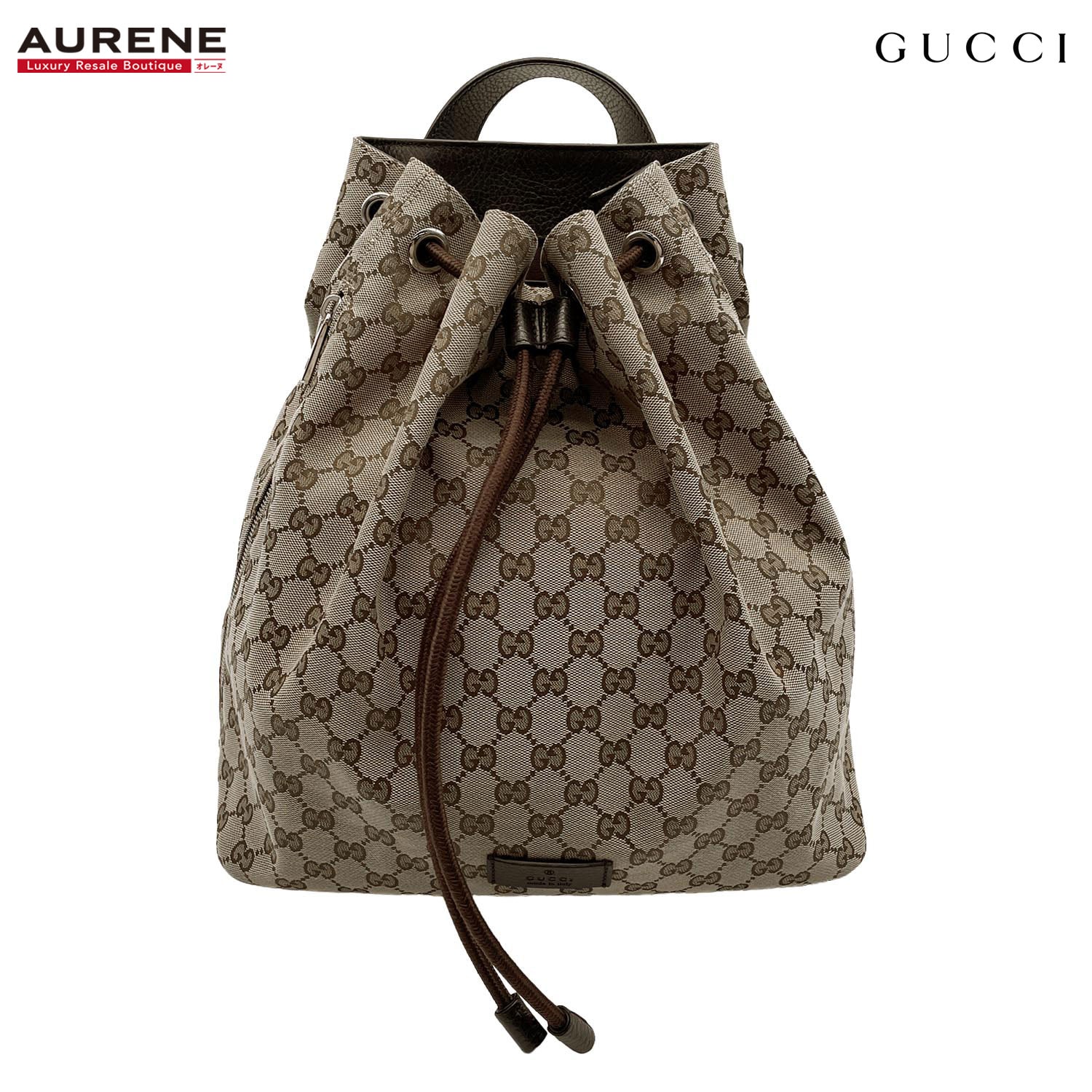 GUCCI グッチ 巾着 リュック・デイパック
 GGキャンバス 449175 GGキャンバス レザー ブラウン ユニセックス
 【中古】