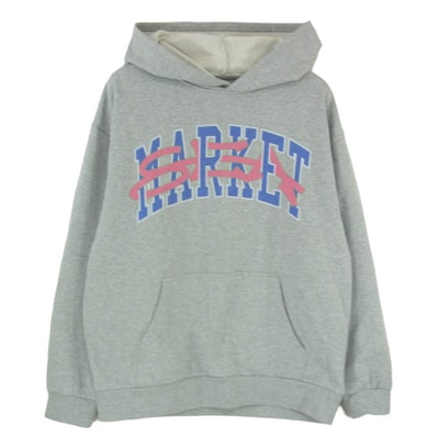 WIND AND SEA ウィンダンシー 25SS WDS-C-MKT-25-Q2-CS-01 × MARKET ARCH LOGO HOODED SWEAT SHIRT マーケット アーチロゴ フーデッド スウェットシャツ グレー系 L【中古】