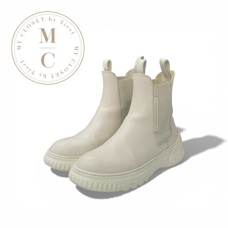 クリスチャンディオール CHRISTIAN DIOR D-RACER ブーツ ショートブーツ 靴 シューズ レザー ホワイト 白 ロゴ サイドゴア