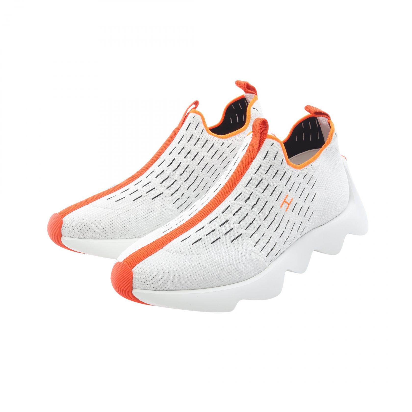 エルメス HERMES ECLAIR エクレール スリッポン 靴 ファブリック オレンジ メンズ ホワイト系 / オレンジ系 【中古】