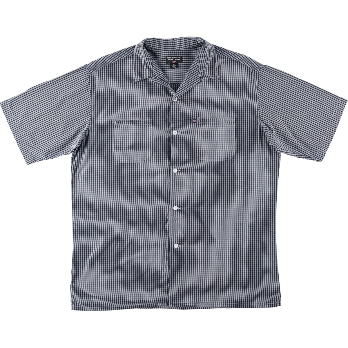 古着 00年代 ラルフローレン Ralph Lauren POLO JEANS COMPANY チェック柄 半袖 オープンカラー コットンシャツ ボックスシャツ メンズM相当/rab182123