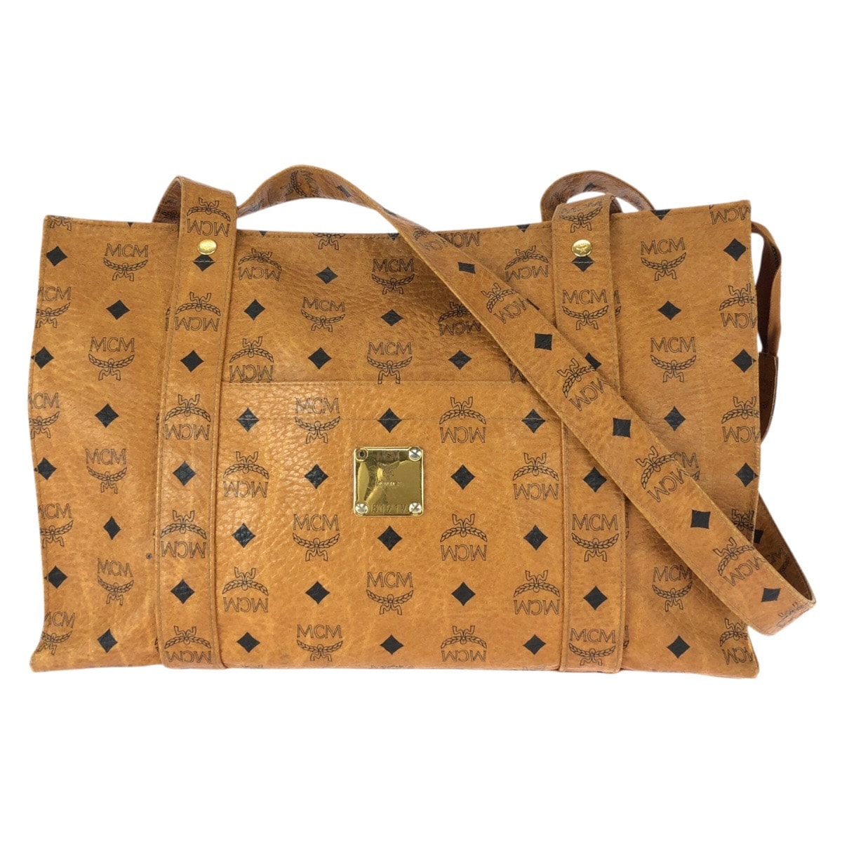 MCM エム シー エム ヴィンテージ ヴィセトス ブラウン キャメル ゴールド金具 PVC ショルダーバッグ トートバッグ 601082 【中古】