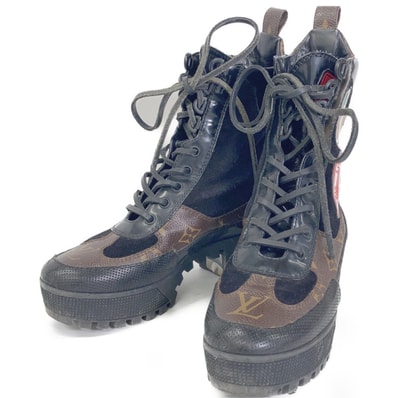 ルイヴィトン ワールドツアーライン ローリエート ワッペン アンクルブーツ 35