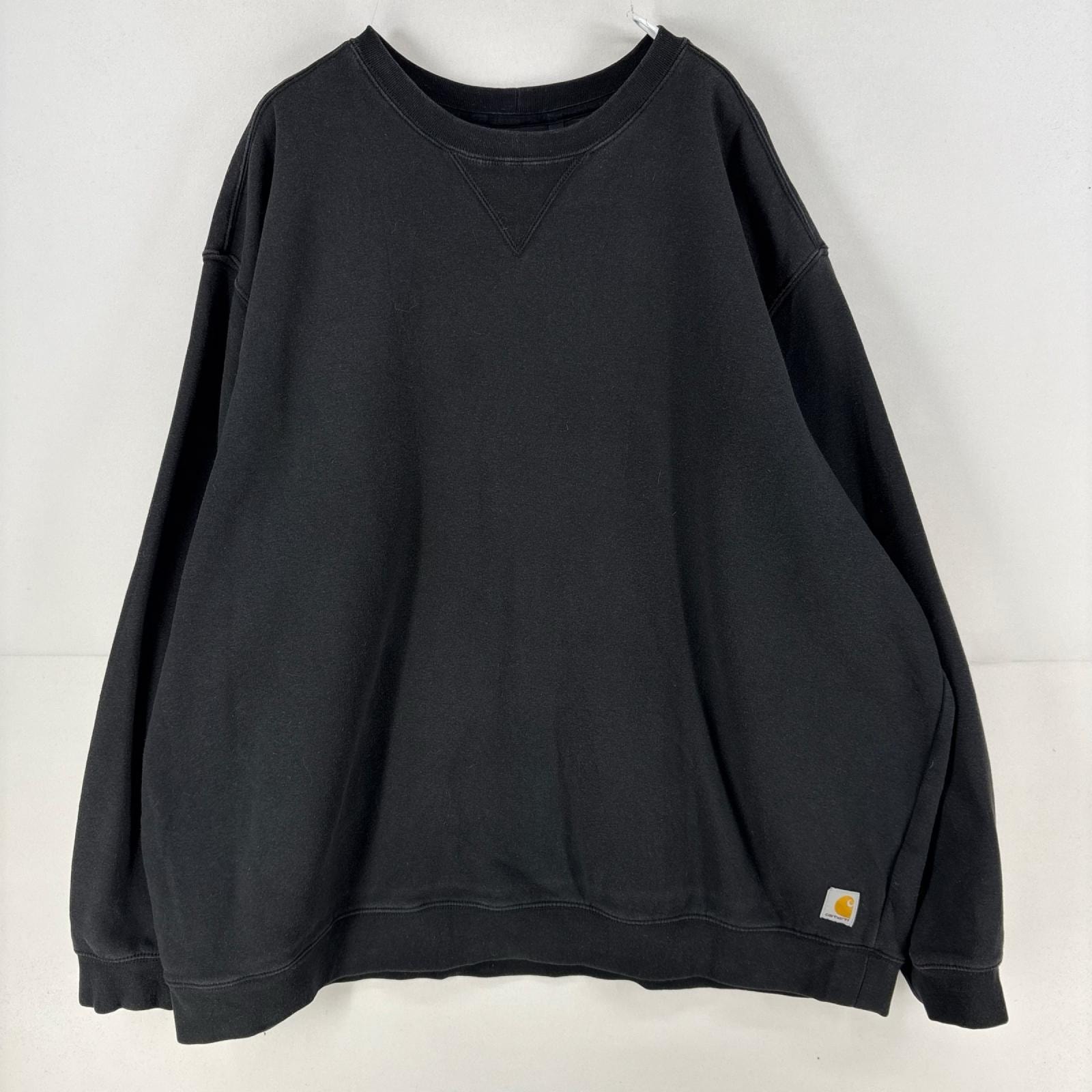 古着 カーハート Carhartt スウェット プルオーバー クルーネック ワンポイント 大きいサイズ 無地 トレーナー 4XL  ブラック メンズ