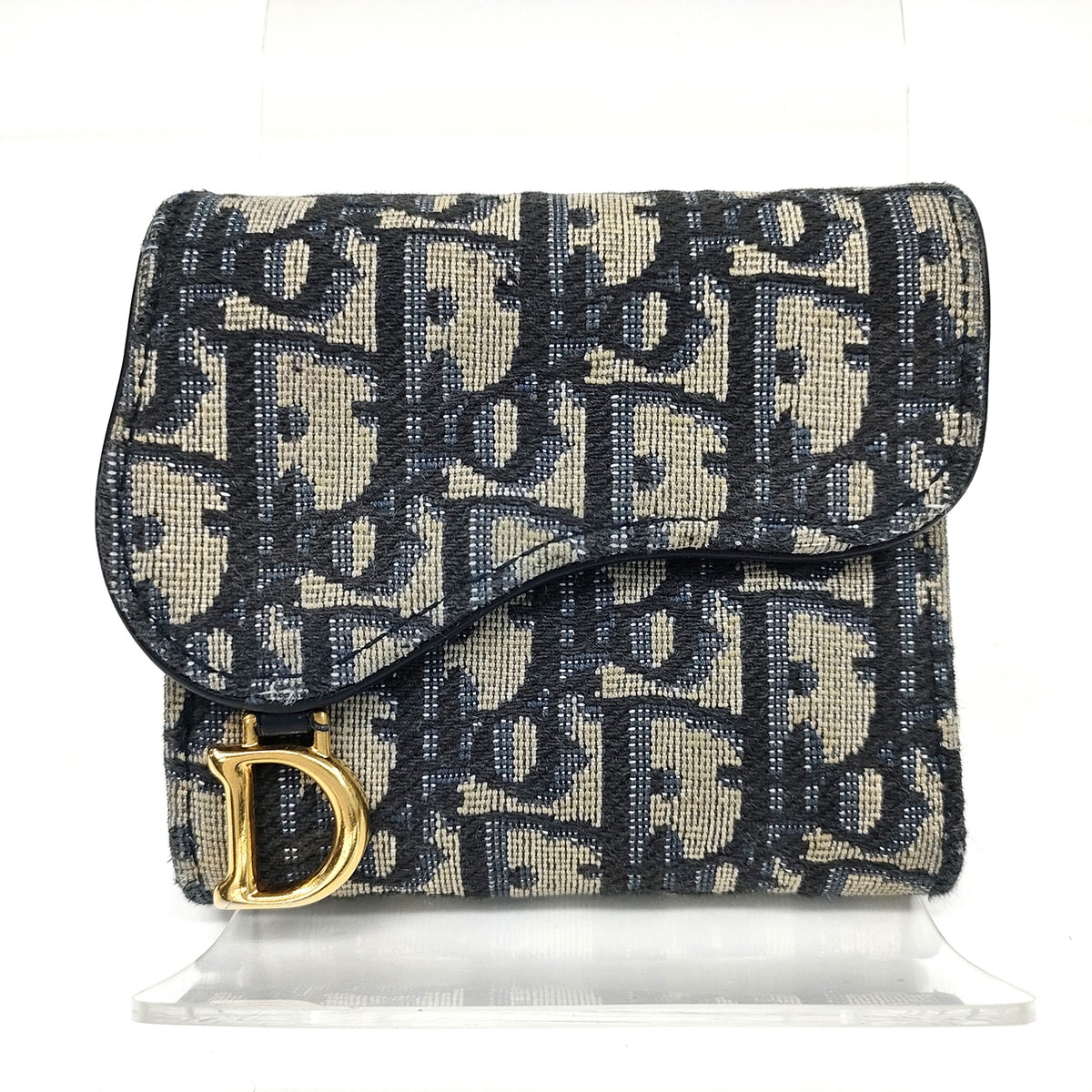 【値下げ】Christian Dior クリスチャンディオール ロータス ウォレット 三つ折り財布 S5652CTZQ キャンバス ネイビー  レディース【中古】