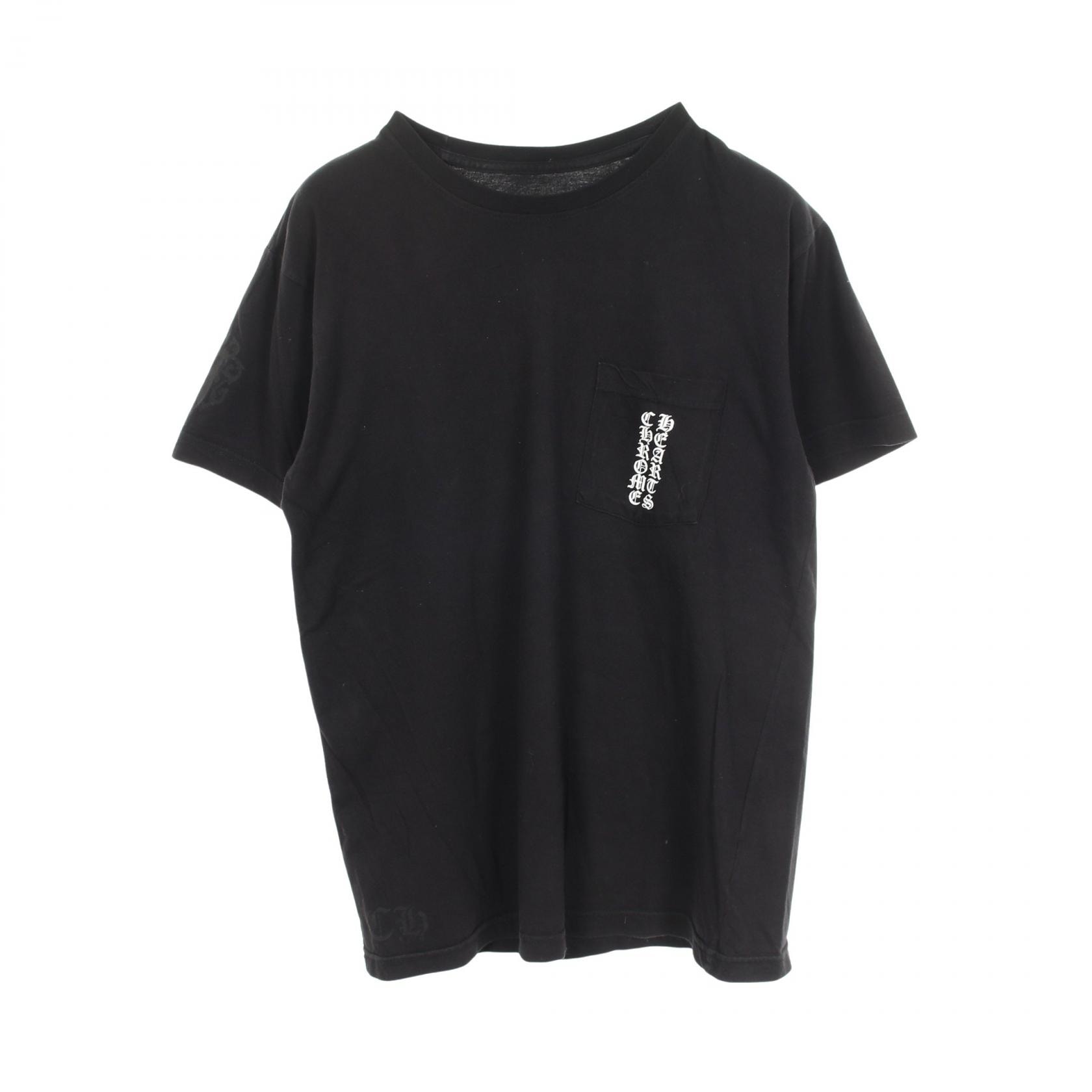 クロムハーツ CHROME HEARTS セメタリークロス スクロールロゴ バックプリント ポケット付き 半袖Tシャツ 衣料品 トップス コットン メンズ ブラック系 【中古】