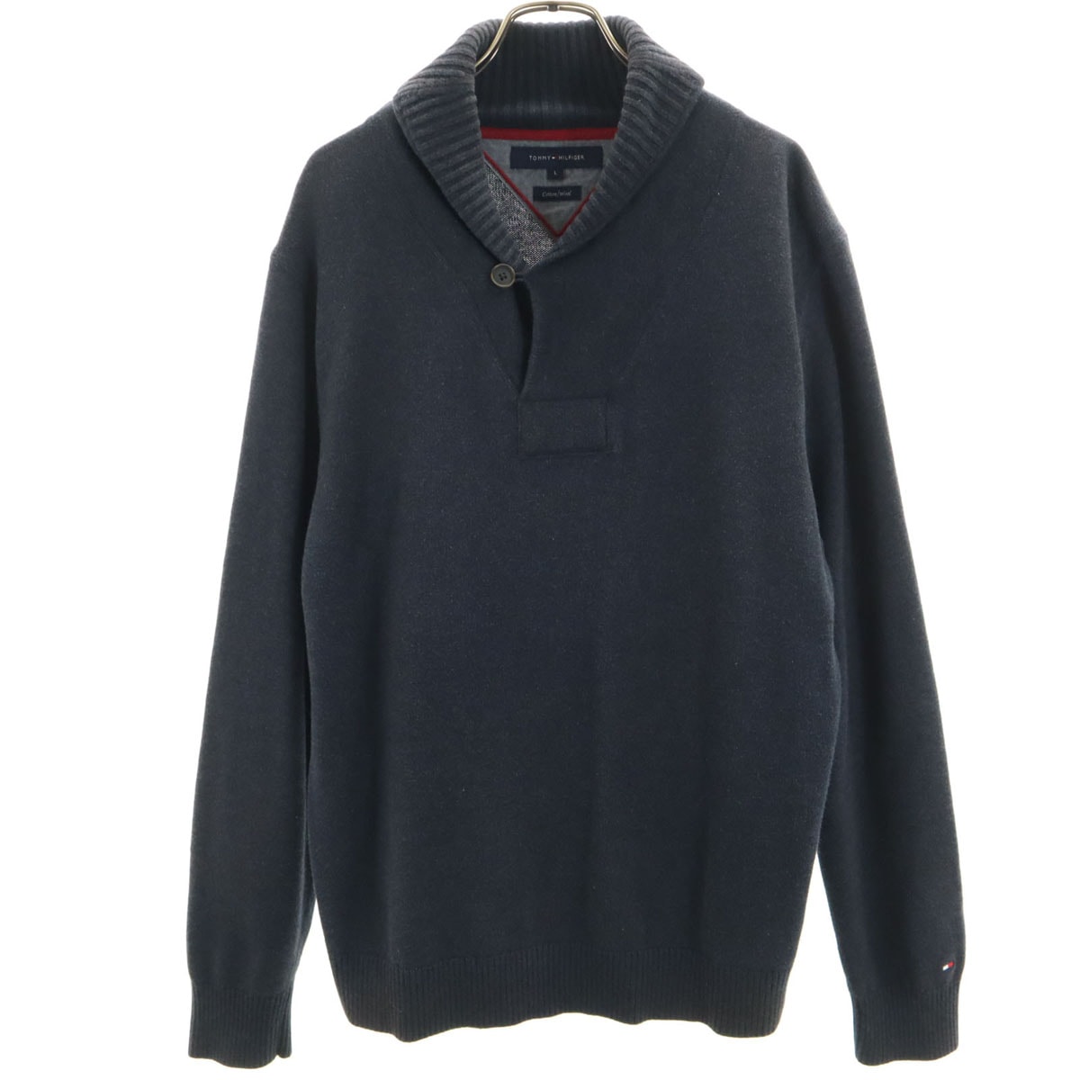TOMMY HILFIGER トミーヒルフィガー 長袖 ショールカラー ニット L ネイビー