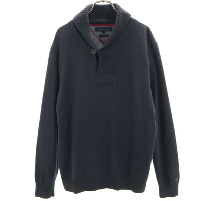 TOMMY HILFIGER トミーヒルフィガー 長袖 ショールカラー ニット L ネイビー