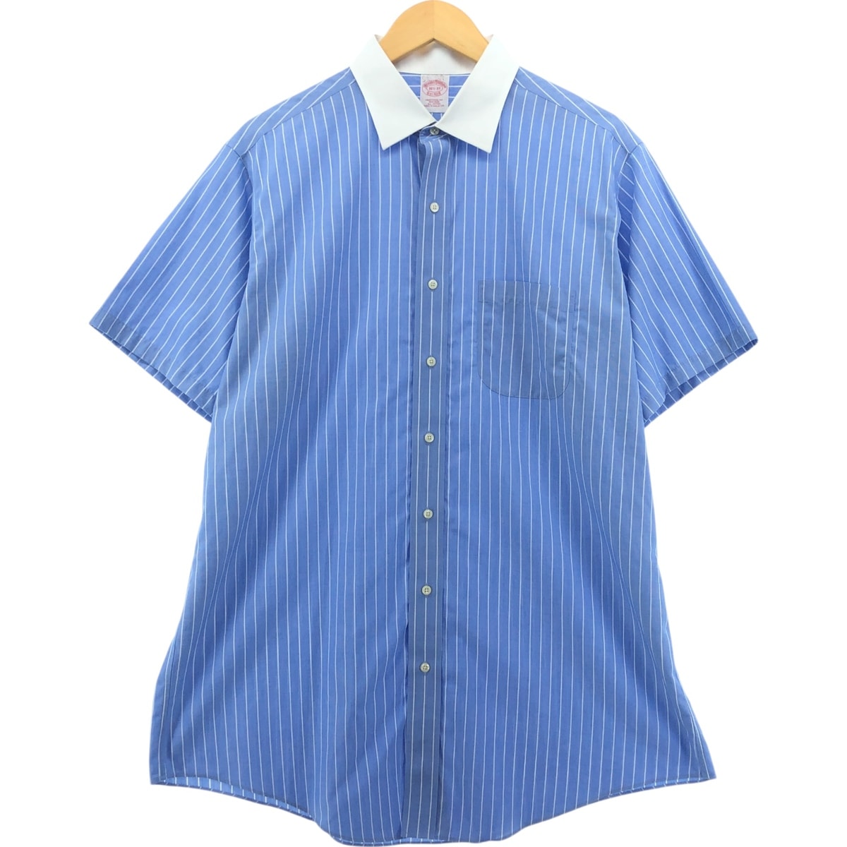 古着 ブルックスブラザーズ Brooks Brothers Est.1818 半袖 コットン ストライプシャツ クレリックシャツ メンズL相当/eaa553870