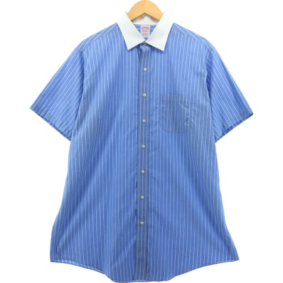 古着 ブルックスブラザーズ Brooks Brothers Est.1818 半袖 コットン ストライプシャツ クレリックシャツ メンズL相当/eaa553870